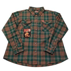 DIXXON Flannel Company Women's Mistletoe Green Burnt Orange Pearl Snap Size 2XL